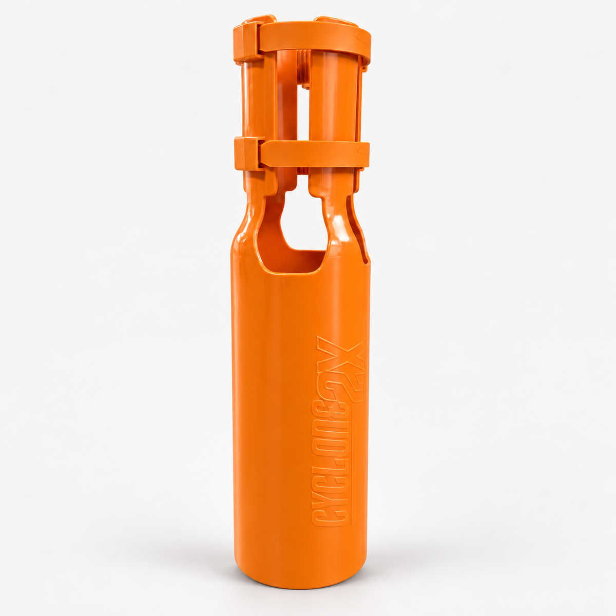 Cyclone2X orange leaf blower attachment with retention straps